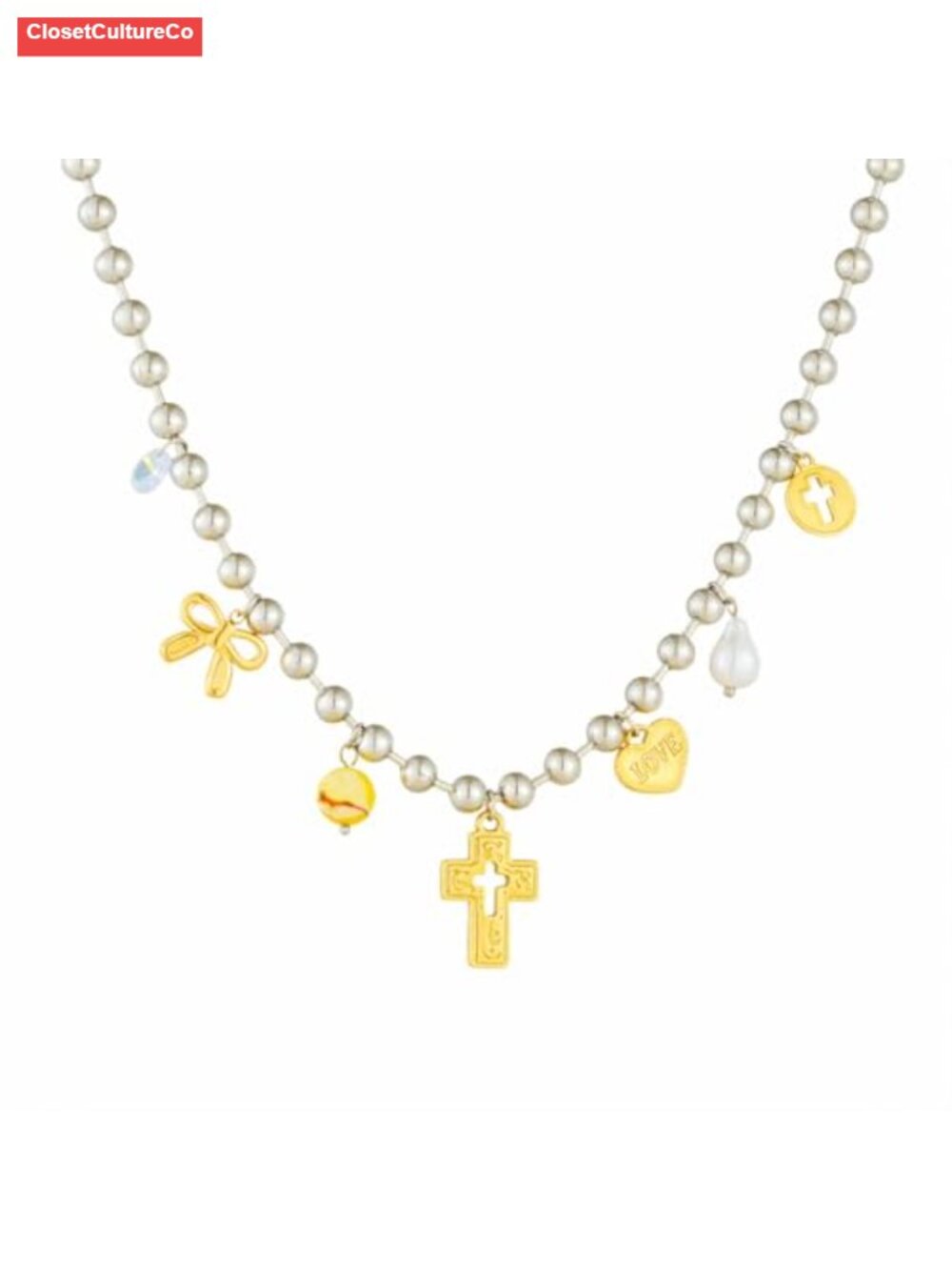 Beaded Charm Cross Pendant Necklace Gold Faith-Inspired Adjustable Chain